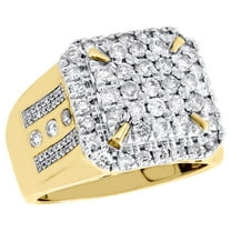 10K Yellow Gold Genuine Diamond Step Shank Square Frame Pinky Ring Band 1.95 CT.