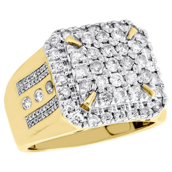 10K Yellow Gold Genuine Diamond Step Shank Square Frame Pinky Ring Band 1.95 CT.