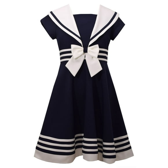 Young Girls Navy Sailor Dress Nautical (16, Navy)