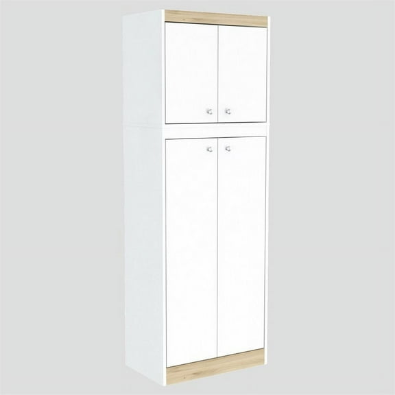 Inval Galley Kitchen 4-Door Storage Cabinet 24"W, White and Vienes Oak