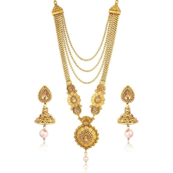 Sukkhi Traditional Gold Plated Long Haram Dual Necklace Set for women