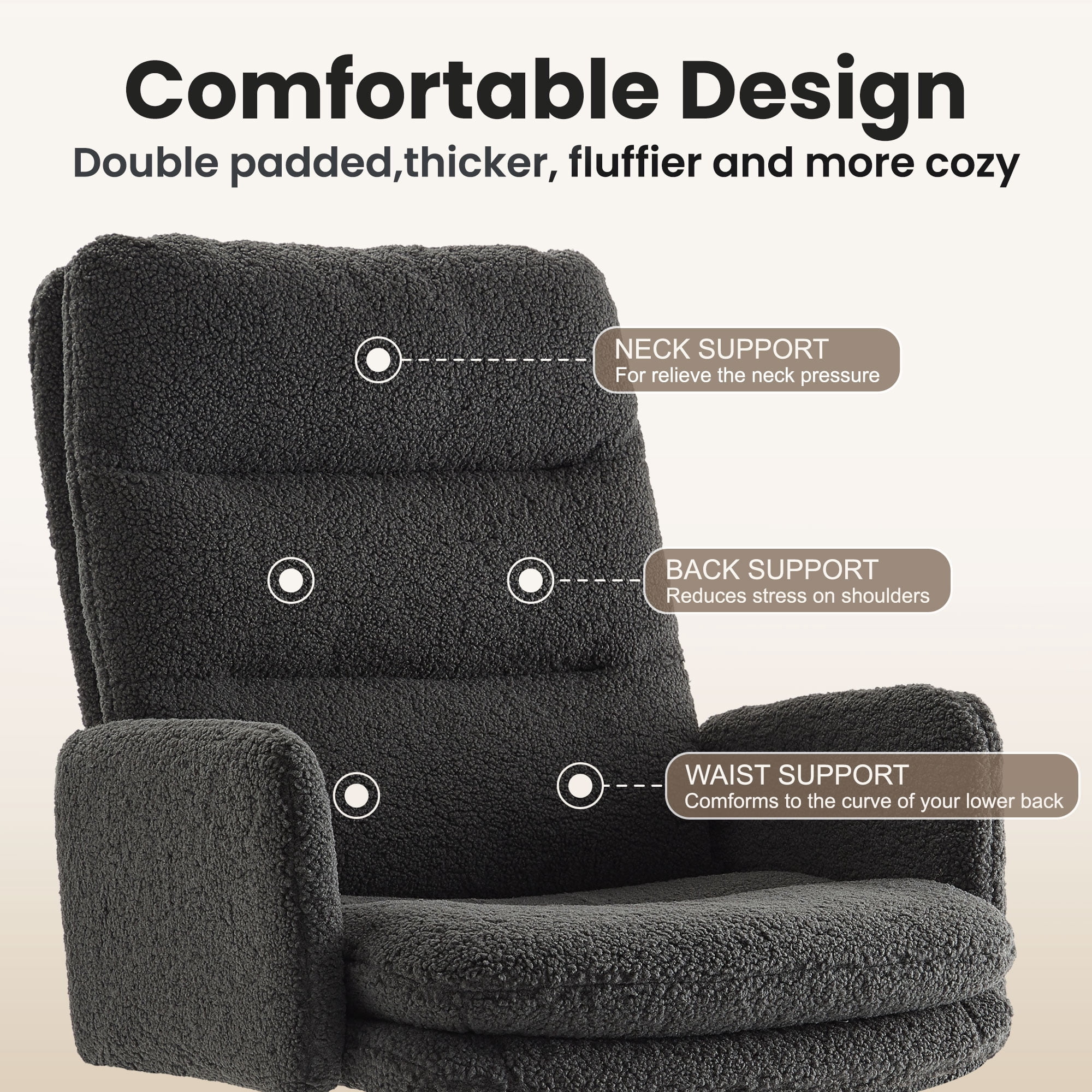 Gray High-Back Home Office Chair,Upholstered Desk Chair with Armrests,Height Adjustable Armchair with Wheels, Swivel Office Desk Chair, Ergonomic Computer Task Chair