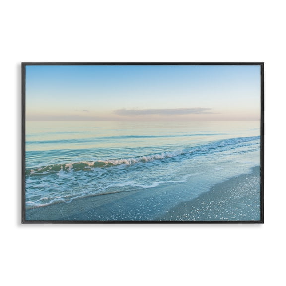 Stupell Industries Serene Waves at Sunrise Landscape & Nature Photography Black Framed Art Print Wall Art, 18 x 12