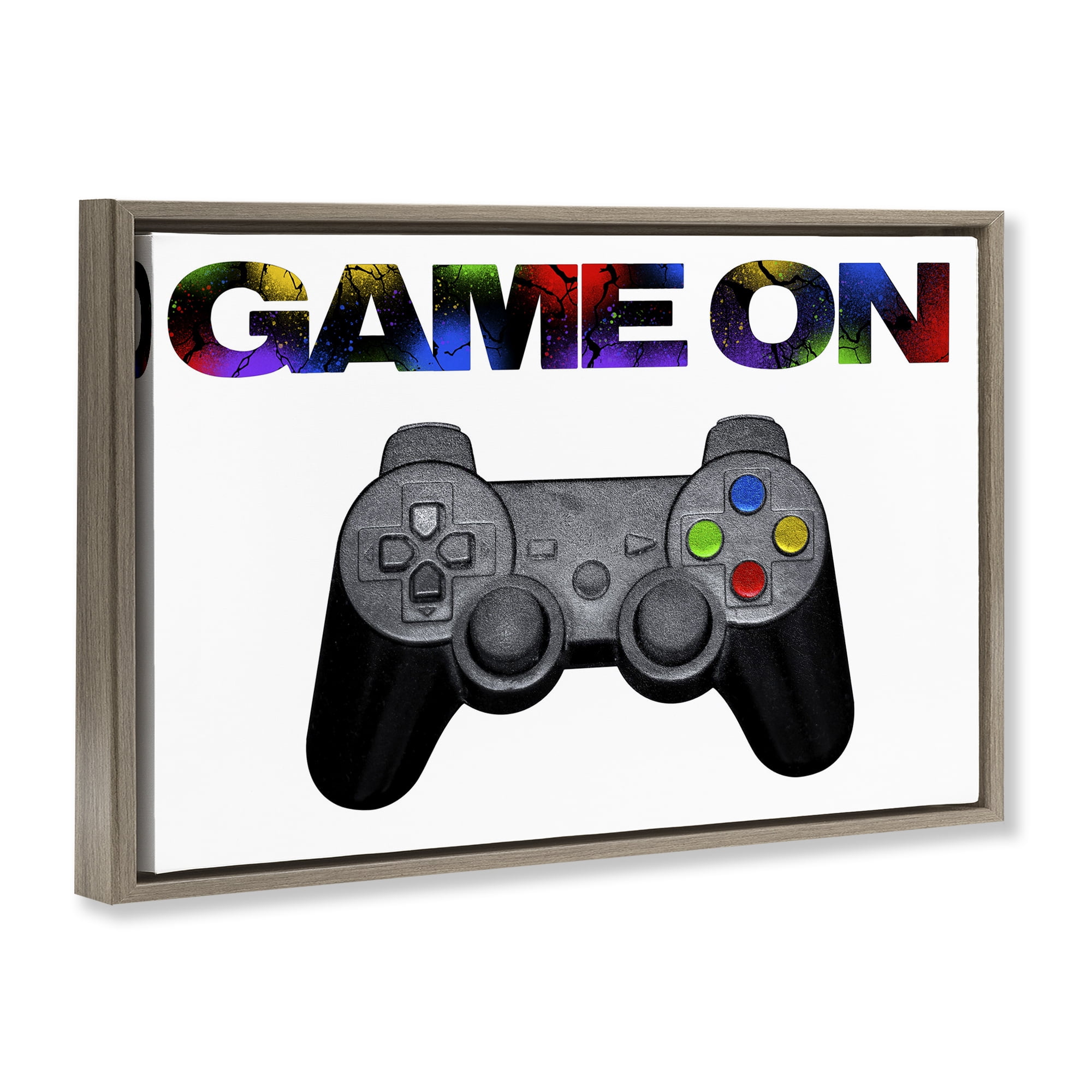 Stupell Industries Controller Game On Splatter Brown Framed Floater Canvas Wall Art, design by Marcus Prime