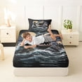 thumbnail image 4 of Feelyou Storm Lighthouse Shark Sea Twin Sheet Sets for Men Boys, Boat Nautical Marine Wildlife Bedding, Black Blue, 3pcs, 4 of 5