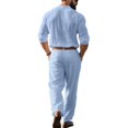 thumbnail image 3 of Ceisia Men Linen Long Sleeve Collar Shirt & Loose Pants Two Piece Breathable Daily Outfit Set Light Blue S Gift, 3 of 7
