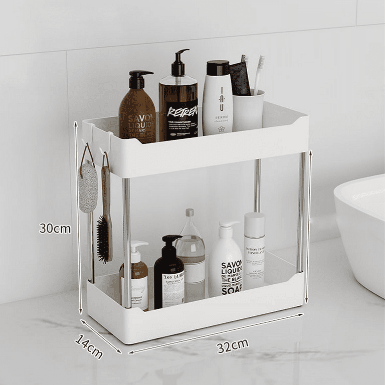 2-Tier Bathroom Countertop Organizer Vanity Tray Cosmetic & Makeup Storage  Kitchen Spice Rack Standing Shelf, White