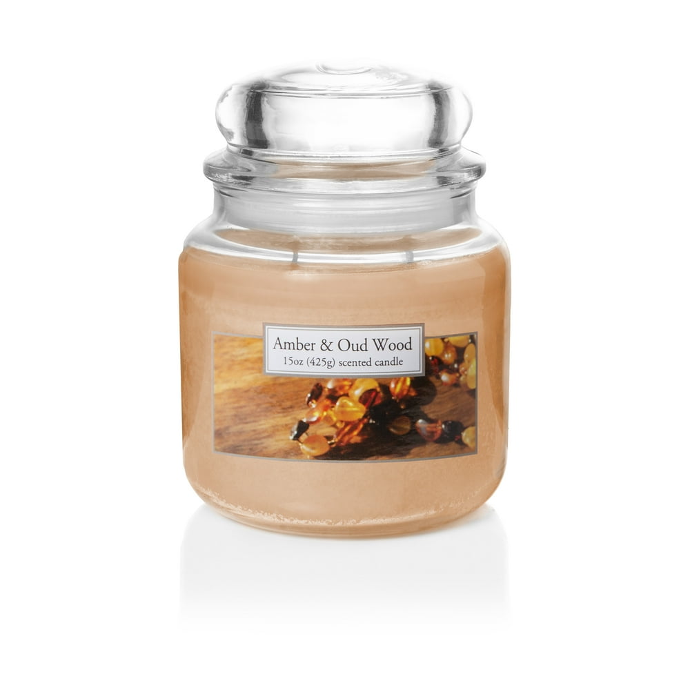 Carolina Candle Amber & Oud Wood 15oz 2 Wick Candle, Tan