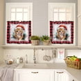 thumbnail image 4 of Christmas Cat Kitchen Curtains and Valances Set, with Christmas Hat Red Black Plaid Rod Pocket Window Valance 18 Inch Window Curtain Panels for Living Room Bedroom Laundry, 27.5x24in, 3 Pieces, 4 of 7