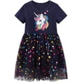 thumbnail image 4 of Vestidos para niñas pequeñas, tutú floral de unicornio, tul, vestido informal de verano, vestido de algodón de manga corta con dibujos animados, 4 of 5