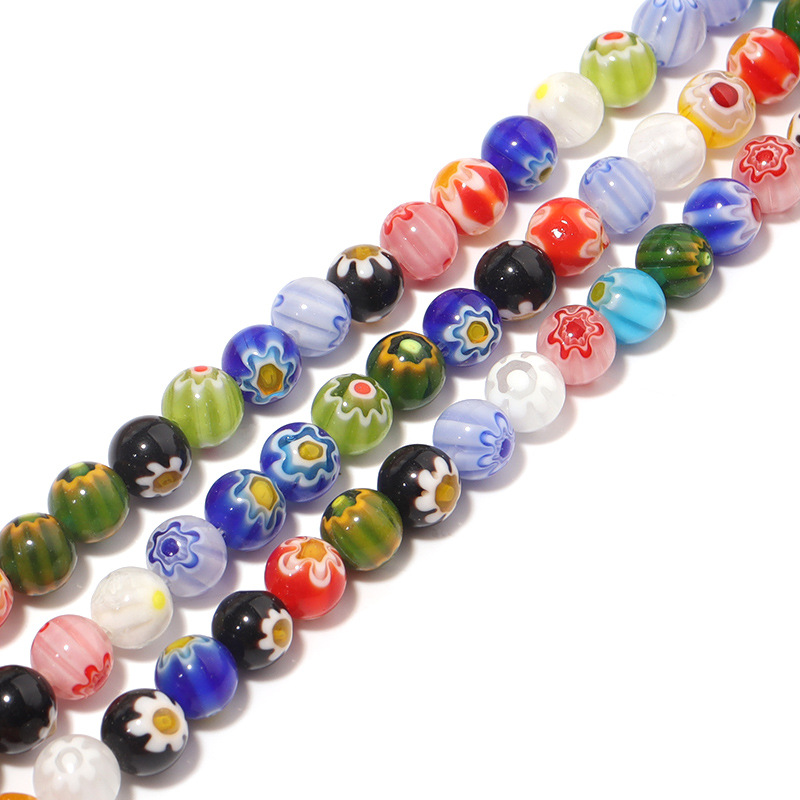 Feildoo 96Pcs Patterned Beads Mixed Color Flowers Glazed Beads for
