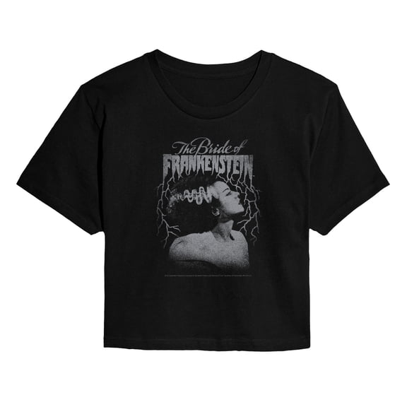 Classic Monsters - Tonal Bride Of Frankenstein - Juniors Cropped Short Sleeve Graphic T-Shirt