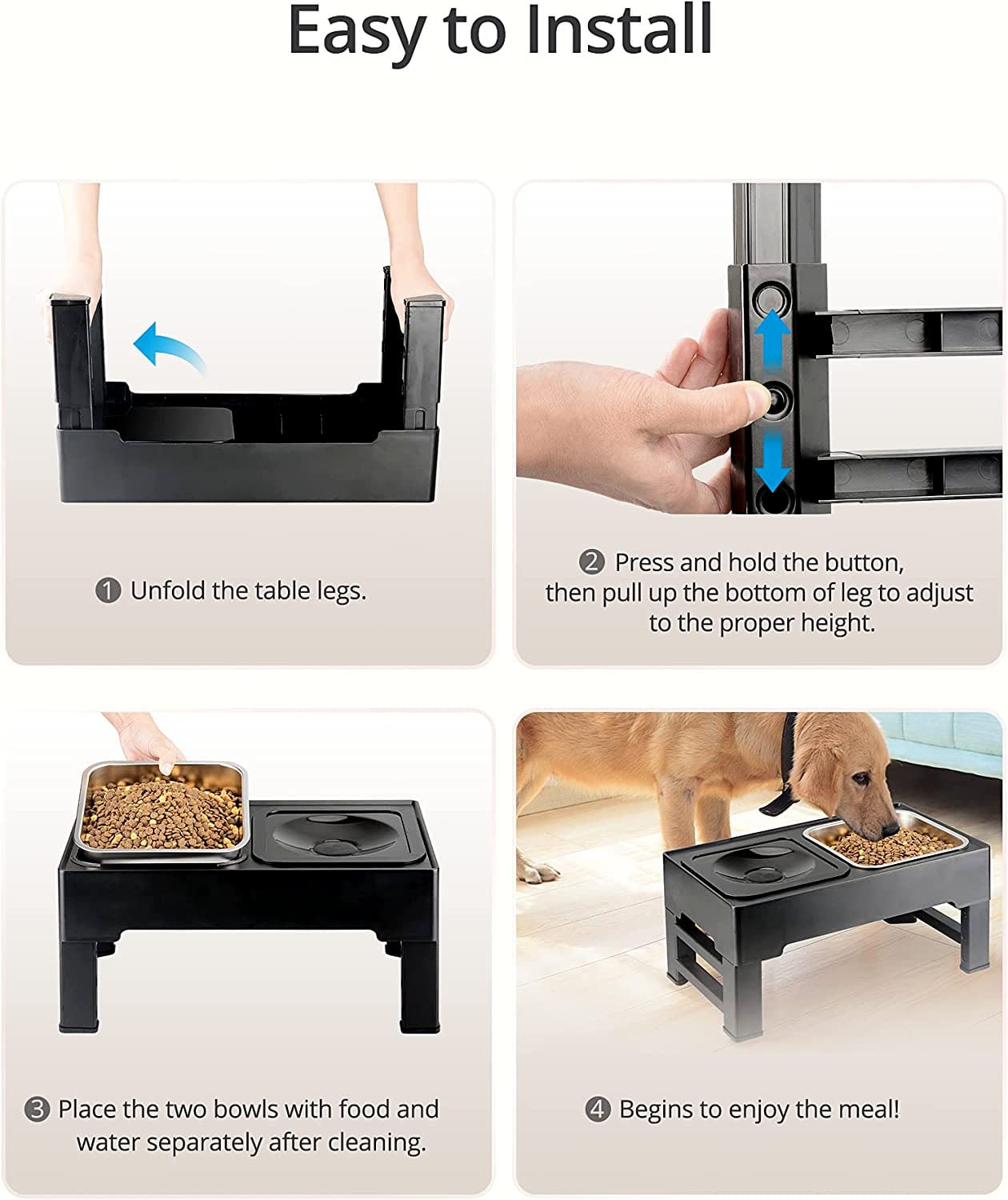 Elevated Dog Bowls, Raised Dog Bowl Stand, Stainless Steel Raised Dog Food  Water Bowl, Pet Dog Feeder with Stand (10.5“ Height)