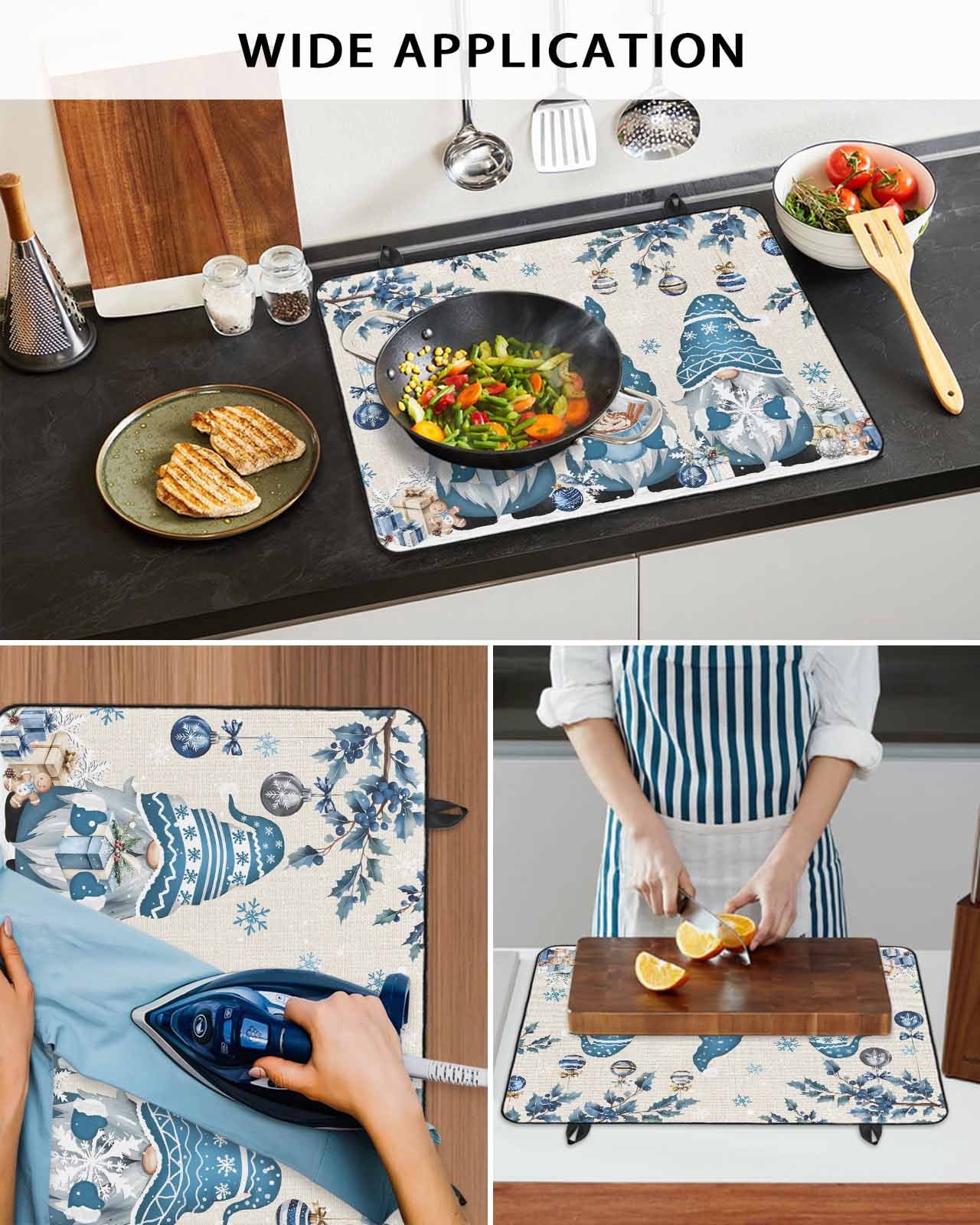 Large Induction Cooktop Protector Mat Blue Christmas Stove Top Covers for Electric Stove, Xmas Gnomes Balls Tree Snowflake Gifts Decorative Stove Burner Cover Mats, Glass Top Stove Cover