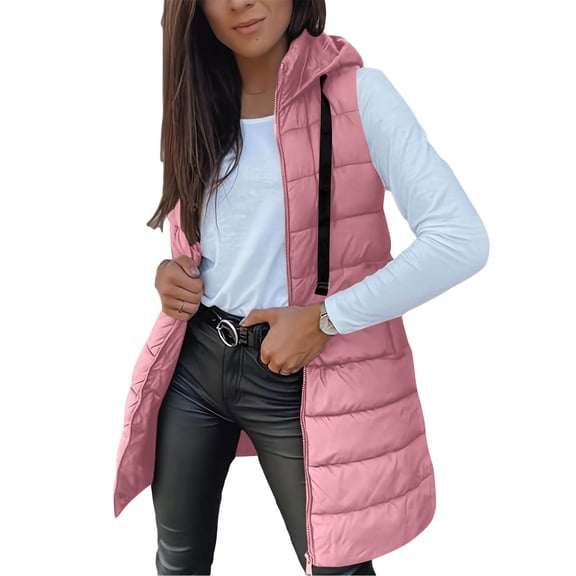Kukoosong Women's Puffer Vests, Fall Reversible Long Vests, Winter Warm Zip Up Fleece Jacket with Pockets