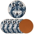 thumbnail image 2 of Wolf 6PCS Microfiber Leather Round Coasters Set of 6 - Heat Drink Coaster Mats for Cups, Glasses, and Mugs - 11x11 cm/4.3x4.3 in - Stylish Table Home Decor Accents, 2 of 6