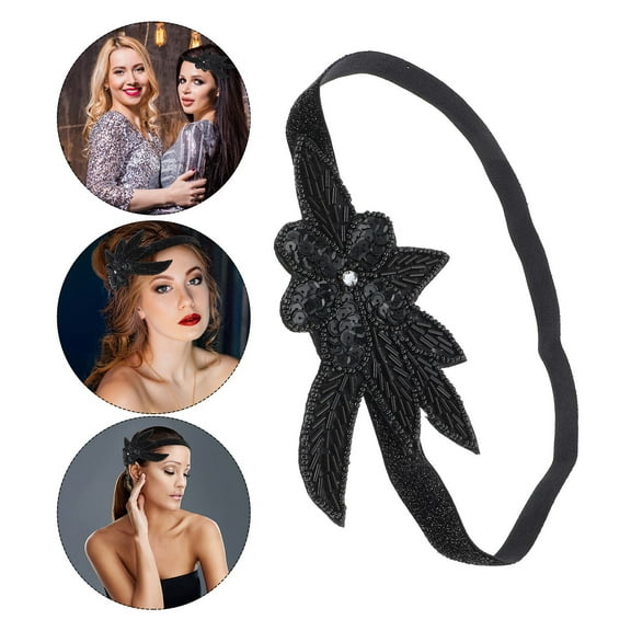 Raindrops Fabric Wrapped Black Sequin Headband Comfortable Party Accessory for Decor