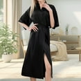 thumbnail image 2 of Women's Silk Robes for Bride Bridesmaid Short Satin Bathrobe Wedding Party Silky V-neck Loungewear with Pocket,Black,2XL, 2 of 7