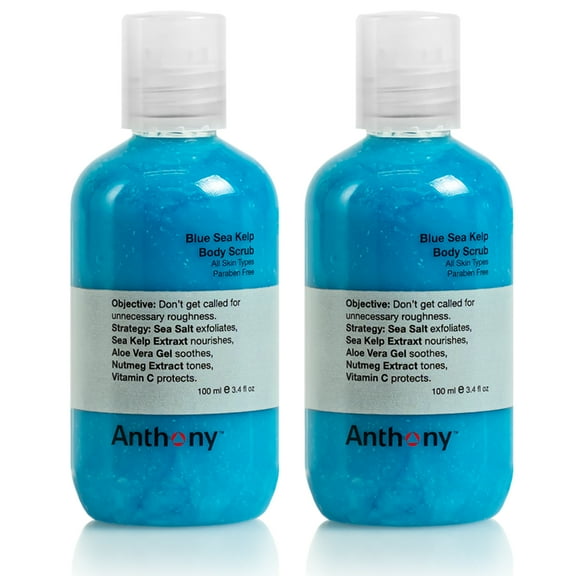 Anthony Exfoliating Body Scrub – Sea Salt, Vitamin C, And Aloe Vera Deep Cleans, Smooths Rough Patches & Soothes and Protects Skin – Blue Sea Kelp Body Wash 3.4 Fl Oz Pack of 2