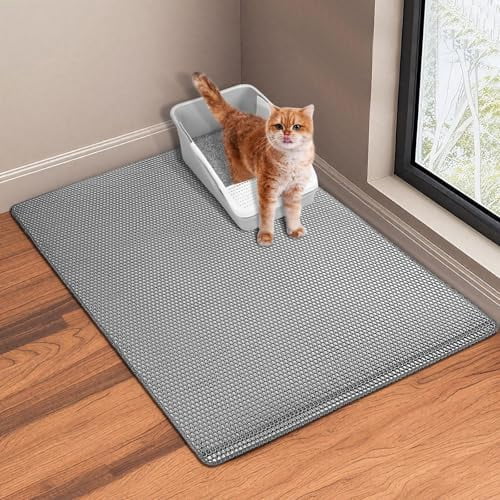 Cat Litter Mat, 32"x22" Litter Box Trapping Mat for Indoor Cat, 2 Layer Non-Slip Waterproof Urine Proof Collapsible Kitty Pet Rug
