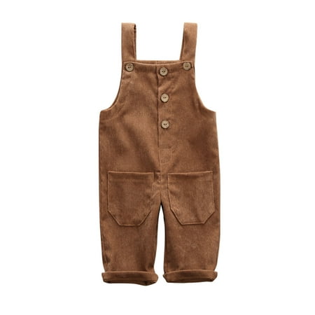 

Infant Newborn Baby Suspender Overalls Boys Girls Rompers Warm Jumpsuit Toddler Kids Solid Color Corduroy Bib Pants with Pocket