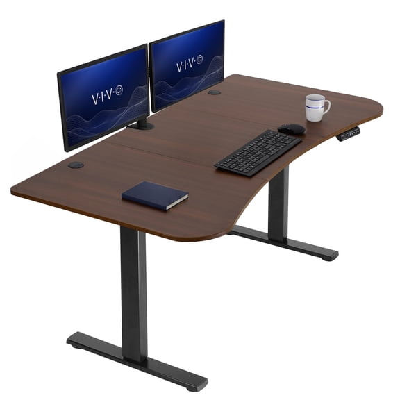VIVO Electric 63” x 32” Stand Up Desk, Dark Walnut Table Top, Black Frame