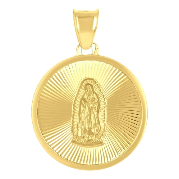 14k Yellow Gold Unisex Medallion Guadalupe/mother Marry Religious Charm Pendant for Men Women