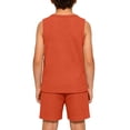 thumbnail image 5 of SGFCWSX Boys Summer Outfits 2 Piece Waffle Knit Sleeveless Henley Tops Elastic Waist Shorts Casual Clothing Set Orange Size 3T, 5 of 8