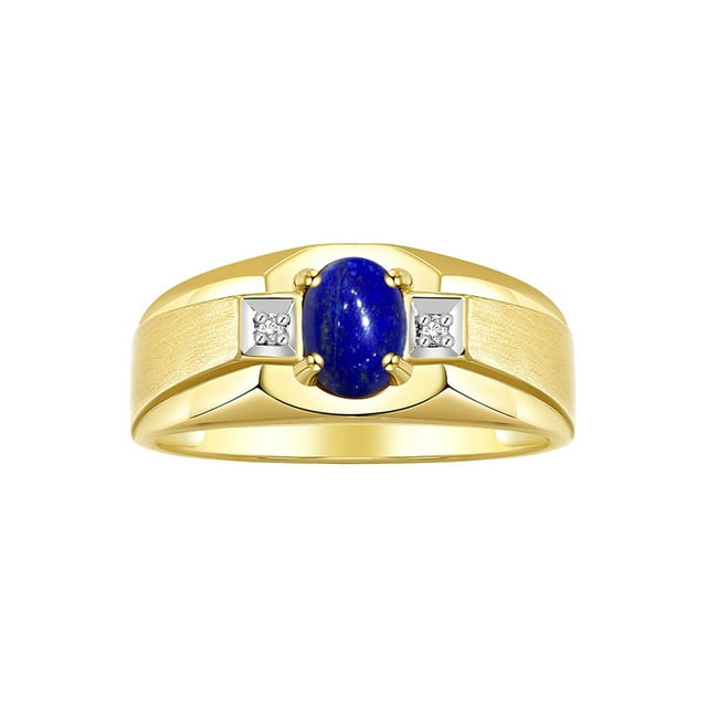 RYLOS Men's Rings 14K Yellow Gold Classic 7X5MM Oval Gemstone & Diamond Ring Lapis Lazuli September Birthstone Rings For Men, Gold Rings Size 13