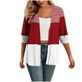 thumbnail image 2 of Amidoa 3/4 Sleeve Cardigans for Women Trendy Striped Open Front Red Lightweight Summer Long Cardigans Womens Sweater L, 2 of 4