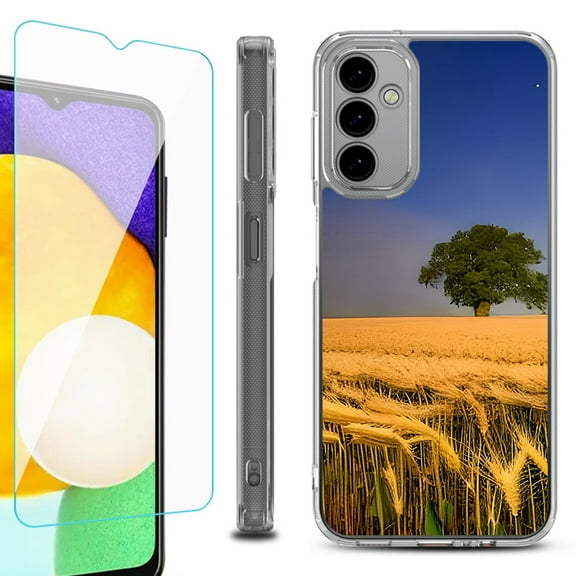 Shockproof Bumper Phone Case for Samsung Galaxy A14 5G, with Tempered Glass Screen Protector, by OneToughShield ® - Wheatfield