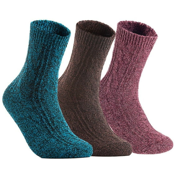 Lian LifeStyle Women's 3 Pairs Pack Perfect Fit Wool Crew Socks. Cute and Comfortable with Wide  and Styles Size 6-9 HR1613Random Colors