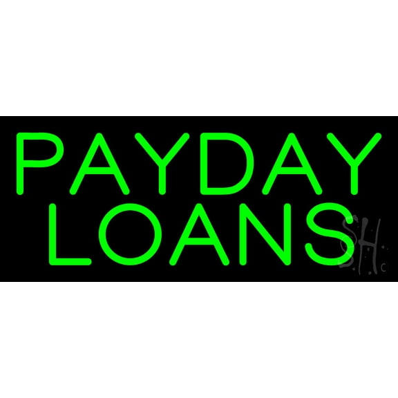 Green Payday Loans LED Neon Sign 6 x 15 - inches, Black Square Cut Acrylic Backing, with Dimmer - Bright and Premium built indoor LED Neon Sign for Pawn store interior decor, and stroefront.