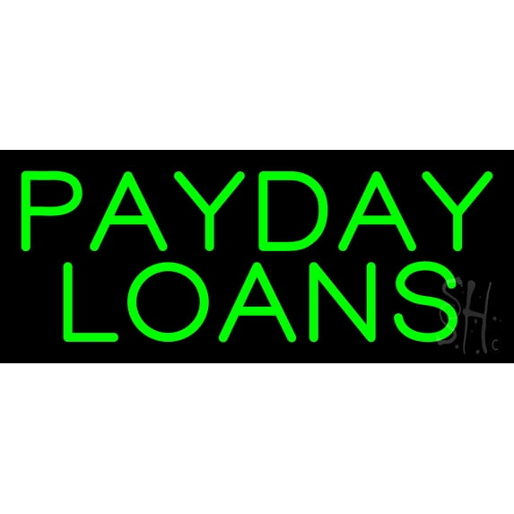 Green Payday Loans LED Neon Sign 10 x 24 - inches, Black Square Cut Acrylic Backing, with Dimmer - Bright and Premium built indoor LED Neon Sign for Pawn store interior decor, and stroefront.