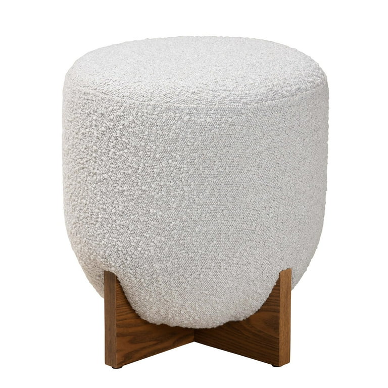 Baxton Studio Fisk Japandi Light Grey Boucle Fabric and Walnut Brown Finished Wood Ottoman Footstool
