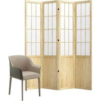 Room Divider, 66.9Inch Tall Japanese Shoji Style Folding Wood Screen with Double Hinges for Home Office Bedroom Hotel Decoration (4Panels, Natural)