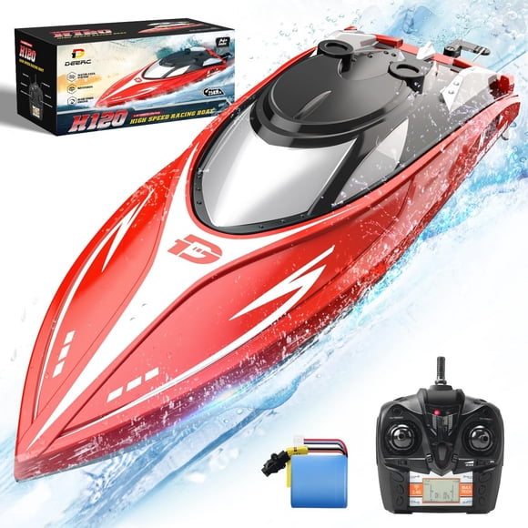 DEERC H120 RC Boat for Kids & Adults, 20+MPH Fast Remote Control Boat for Pool & Lake, 2.4GHz Racing Boat W/Rechargeable Battery, Low-Battery Al
