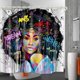 thumbnail image 4 of Cortina de ducha de tela impermeable con estampado de chica negra americana, cortinas de baño cubiertas para bañera, incluye 12 ganchos antioxidantes, 4 of 5