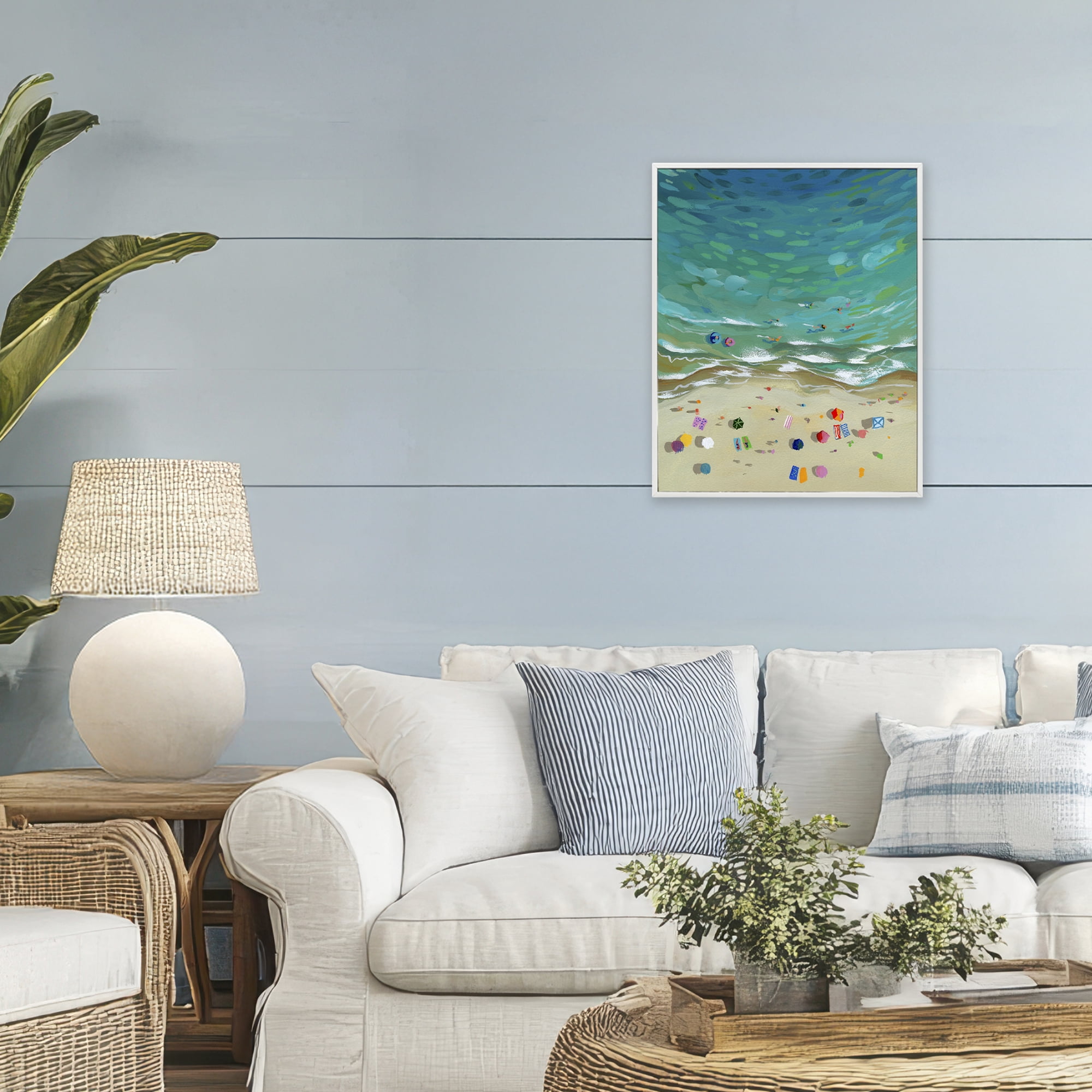 Stupell Industries Aerial Beachside with Umbrellas White Framed Giclee Art, design by Brook Page