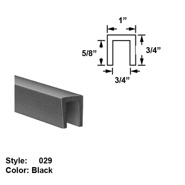1/4 x Wd 1/4 Ht Style 035 Black Neoprene Rubber U-Channel Push-On Trim 25 ft long 