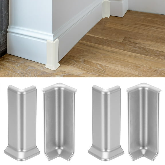 Uxcell Self Adhesive Baseboard Corner Blocks, 4.07 Inch Wall Edge Corner Protector 2 Inside   2 Outside Corners-connector for Wall Floor Furniture Edge(Silver)