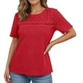 thumbnail image 5 of T Shirts for Women 2026 Summer Short Sleeve Crewneck Hollow out Breathable Dressy Casual Office Work Tshirt Blouse, 5 of 8