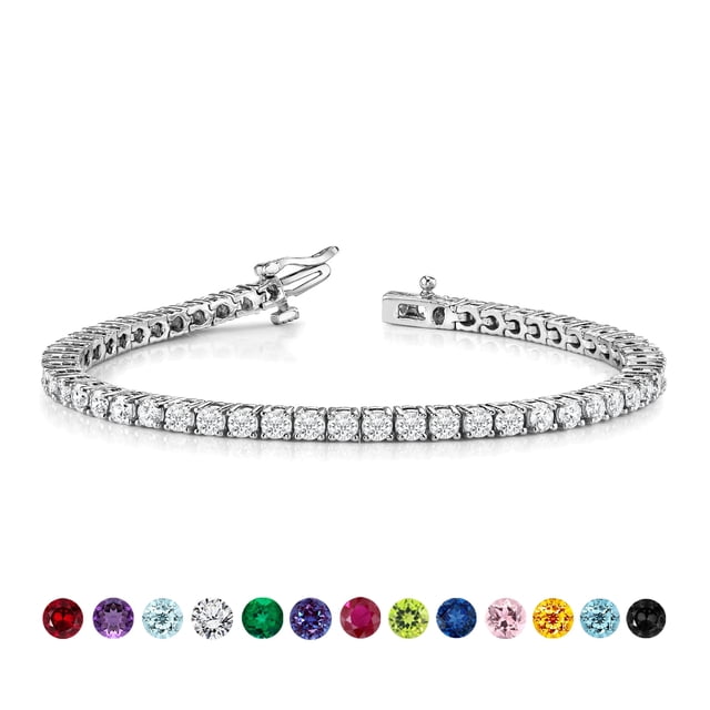 JeenMata Pulsera de Tenis de 3 Quilates con Corte Redondo de Abril, Circonita Cúbica, Piedra Natal, Diseño de Eternidad, Chapado en Oro Blanco, para Mujer y Adulto