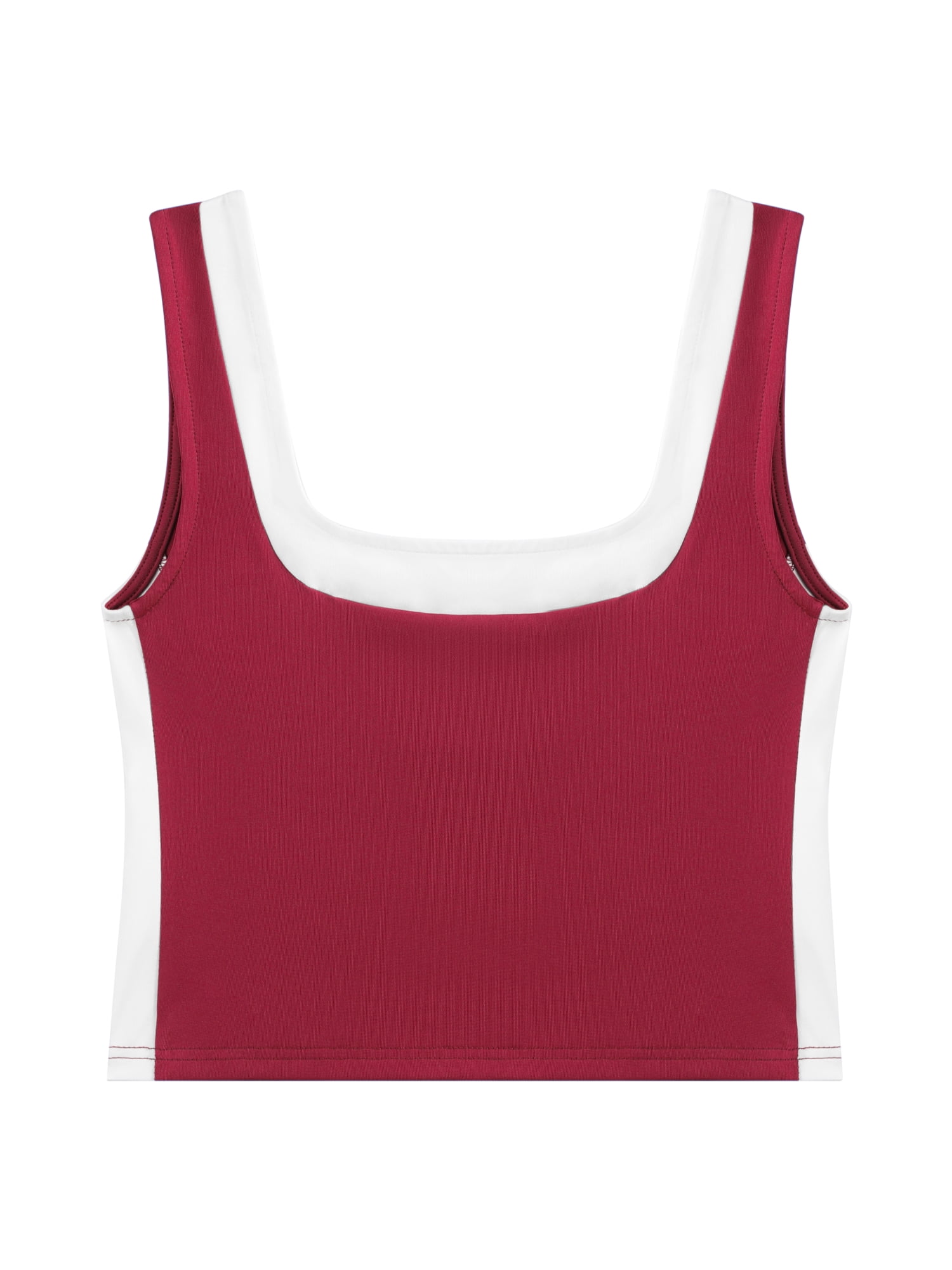DARING DIVA Women's Crop Square Neck Slim Fitted Color Block Yoga Shirts S Wine Red