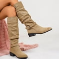 thumbnail image 5 of Women’s Fall Winter Suede Knee High Boots Belt Buckle Height Increasing Mid Block Heel Fashion Tall Boots Khaki 9.5(43), 5 of 8