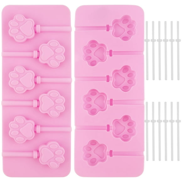 Auear Paquete De 2 Moldes De Silicona Para Piruletas Con Palos De 6 Capacidades Para Chocolate, Caramelo Duro, Molde Para Gatos, Perros, Mascotas, Estampado De Huellas, Helado, Fondant, Decoración Par