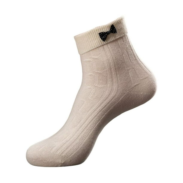 Minnieouse 1 par de calcetines cortos para mujer, calcetines tobilleros con lazo de algodón, Color sólido, calentador de pies informal a la Medias Blanco