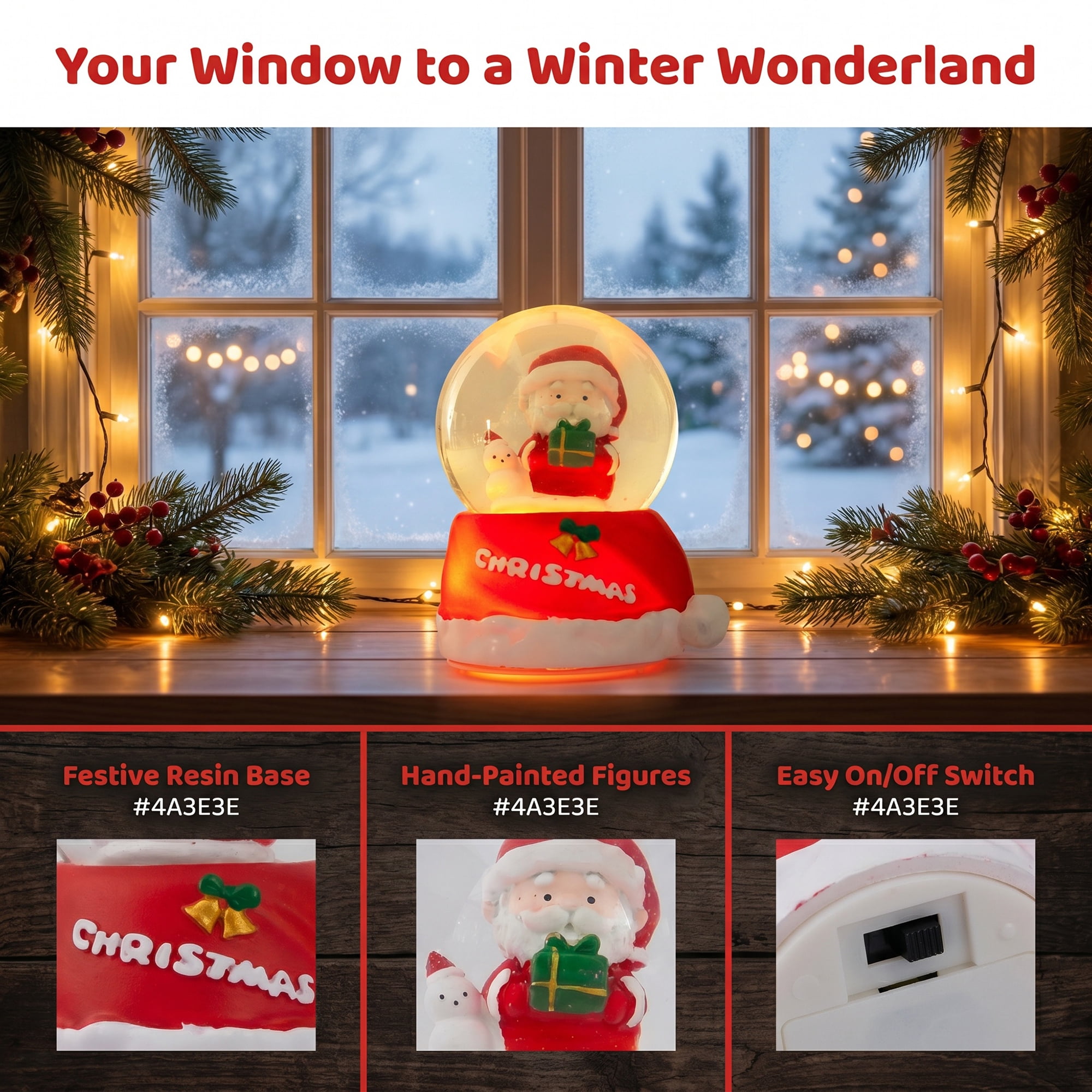 Unique Bargains Crystal Ball Shatterproof LED Glitter Snow Globe Red A 2.6" x 2.6" x 3.7"