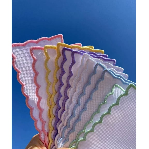 12pcs 18count aida Fabric Bookmarks with Colorful Embrodiery Scallop Edged Bookmarks