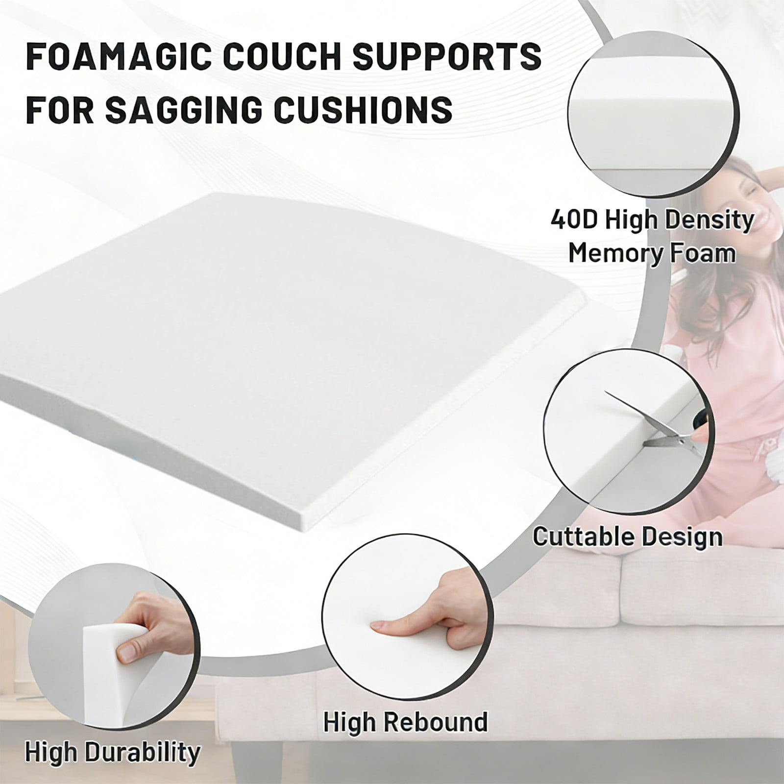 High Density Foam Sofa Cushion, Curved Support Insert for Chairs Sofas Lounges Use, Ergonomic Comfortable Seat Upgrade to Prevent Sagging and Provide Superior Back and Hip Support